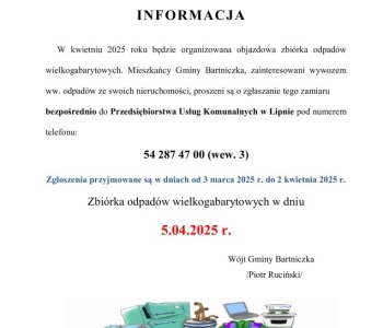 Zbiórka odpadów wielkogabarytowych w dniu 05.04.2025r.