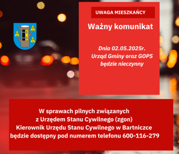 02 maja 2025 r. Urząd Gminy i GOPS nieczynny
